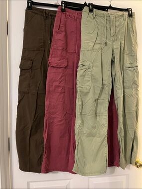 bundle - 3 pair Juniors Small SO Wide Leg Cargo Pants -Sage Green, Rose, & Brown